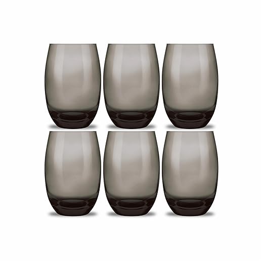 Jogo Copos Aruba Vidro Fumê Multiuso Luxo 465ml Cinza 6 Copos Refrigerante Suco