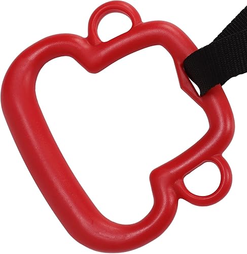 Miniatura 8 de Demeras Anillo de dominadas, anillo de gimnasia en forma de mono con rodamiento de carga de 330.7 lbs ergonómico multiusos para barras (rojo)