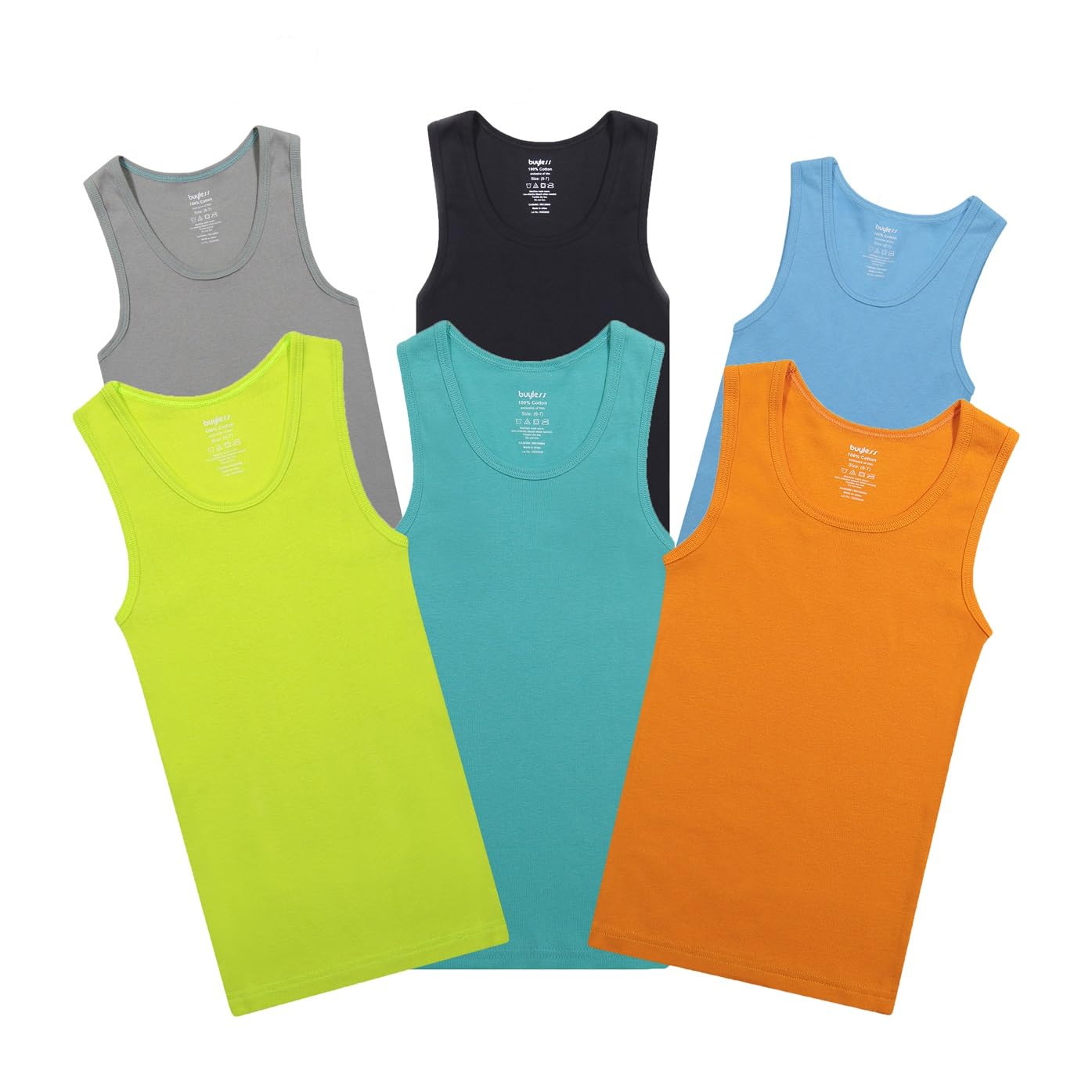 Buyless Fashion Jungen Unterhemden Tank-Top Weiche Baumwolle (6er-Pack)