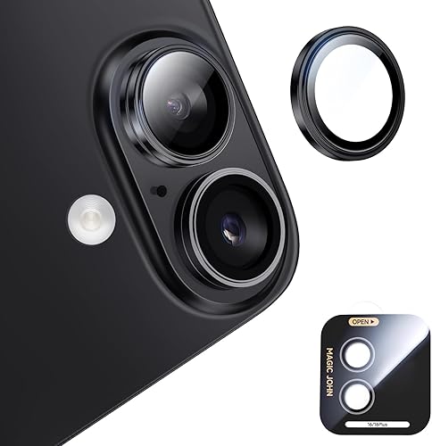 MAGIC JOHN Protector de lente de cámara para iPhone 16Plus/16 [kit de alineación y ajuste perfecto invisible 1:1] Vidrio templado aeroespacial 9H