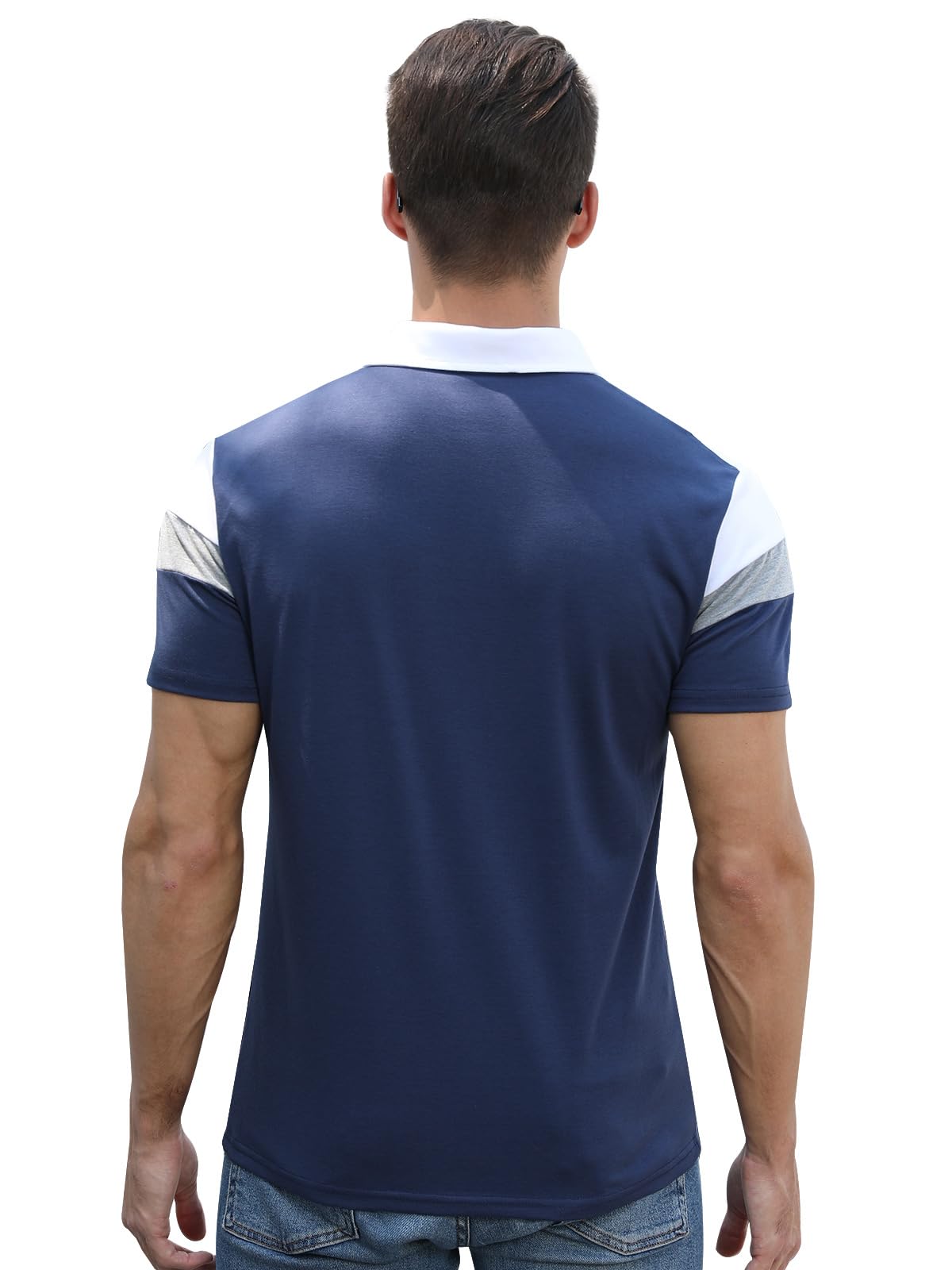Polo Homme Manches Courtes Polos T Shirt à Rayures Poloshirt Été Casual Couleur Contrastée