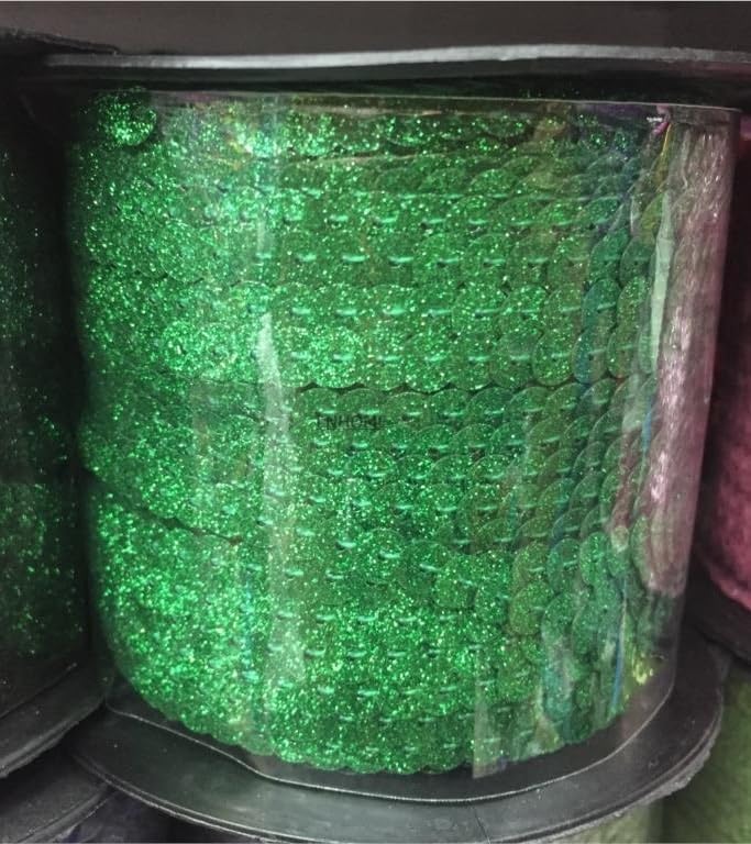 GIOTEL Sequin Ribbon 100 Yards 6mm Green Sequins Roll Trim Suitable for Sequin Fabric Decoration On Certain Items Sequin Trim