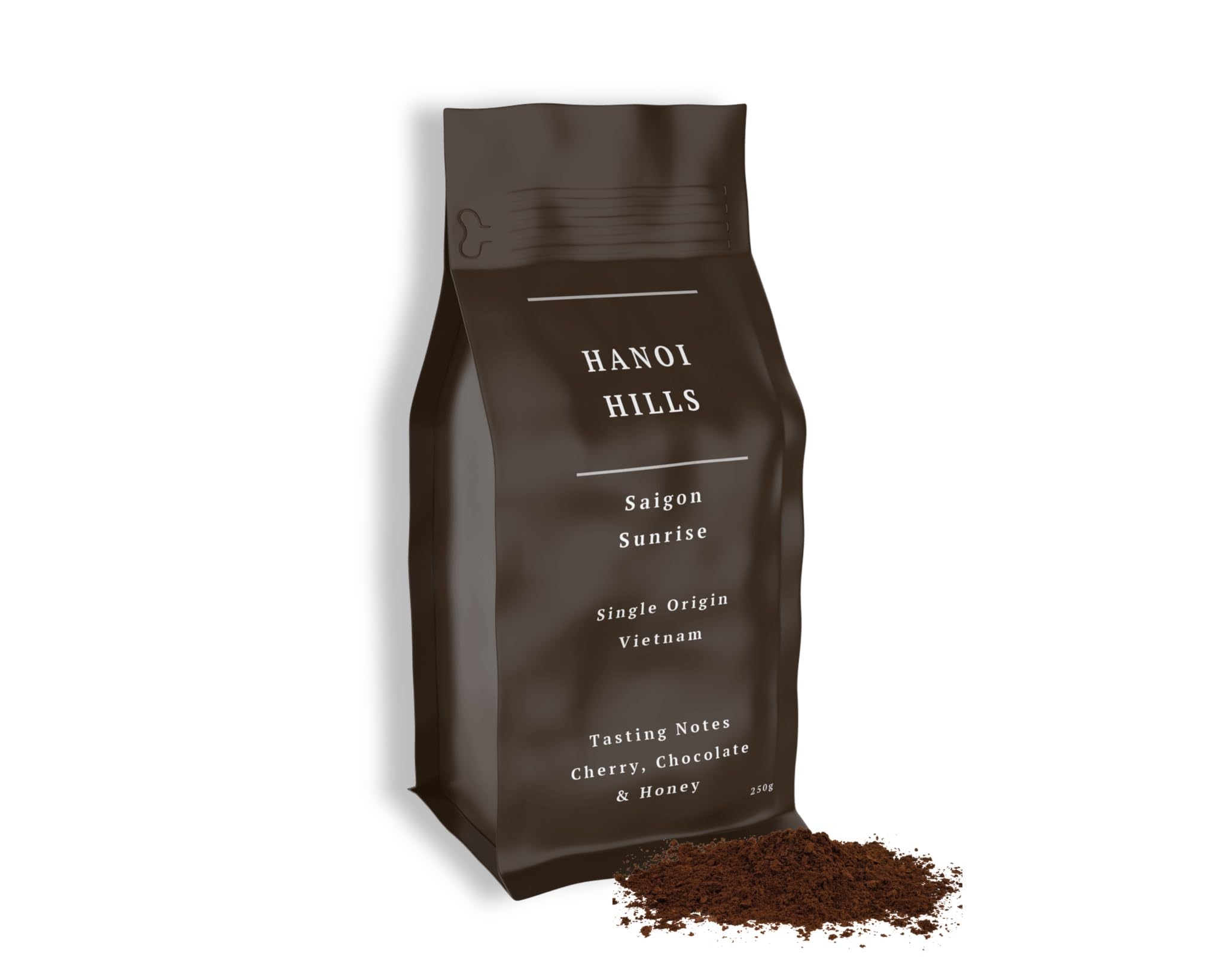 Hanoi Hills Ground Coffee - Saigon Sunrise, Traditional Vietnamese Coffee, 60% Robusta 40% Arabica, Single Origin, Medium Roast, Roasted in Vietnam, Smooth Chocolate, Cherry & Honey Taste Notes - 250g