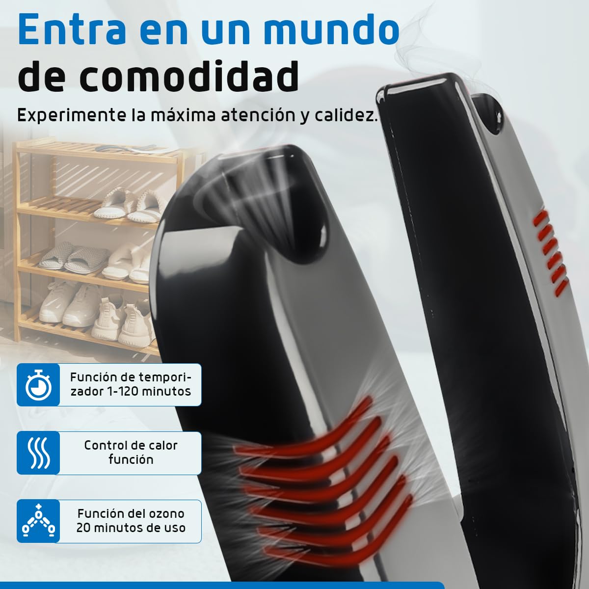 Fleau Secador de zapatos inteligente Función de secado/ozono - Ambientador de zapatos - Eliminador de olores - Incl. Bolas perfumadas y cepillo para zapatos (Secador de zapatos con temporizador)