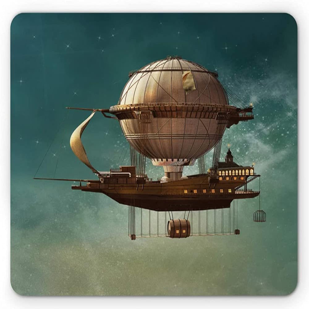 ZAPSurreal Sky Scenery Airship SCI Fi Stardust Space Printed Mouse Pad, Rectangle Mouse Pad, Non Slip Rubber Mouse Pad for Gaming Office Laptop Computer PC