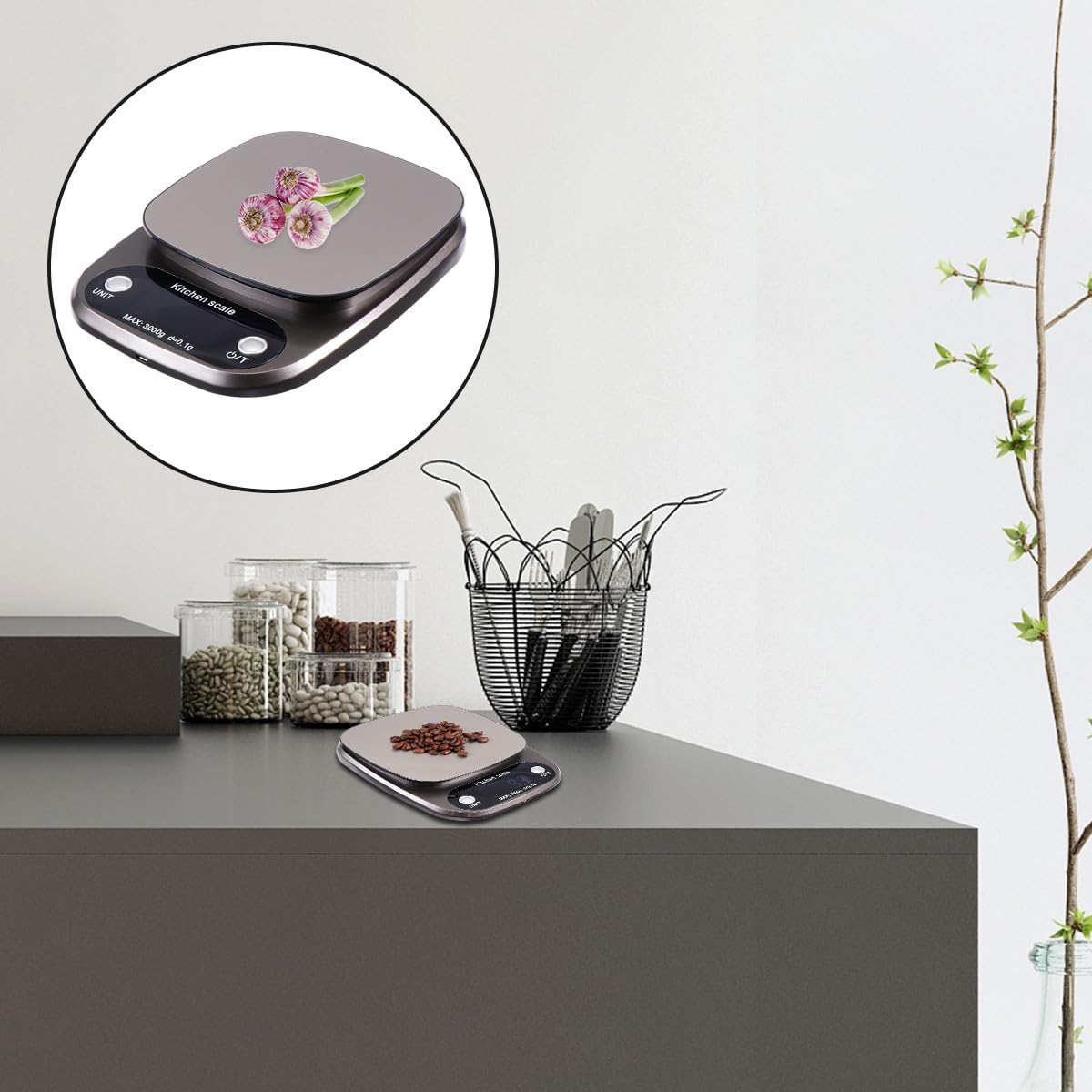 NUOBESTY Digitale Küchenwaage aus Edelstahl mit 3 Kg Kapazität und 0,1g Genauigkeit Wiederaufladbar Tragbar zum Kochen und Backen Präzises Lcd Display