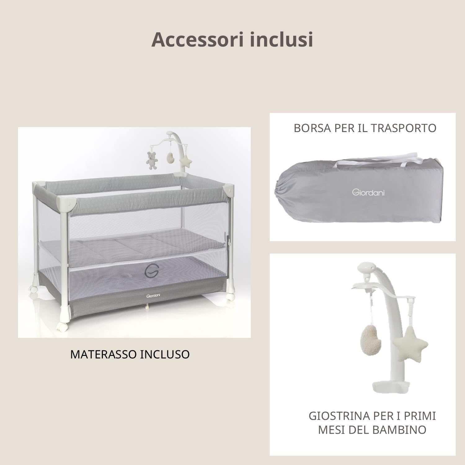 Giordani G3-Matic Lettino da Viaggio e Culla Fianco Letto 0-15kg | Chiusura Automatica Rapida, Spondina Abbassabile e Kit Doppia Altezza | 4 Ruote con Freno, Materasso e Borsa Trasporto Inclusi