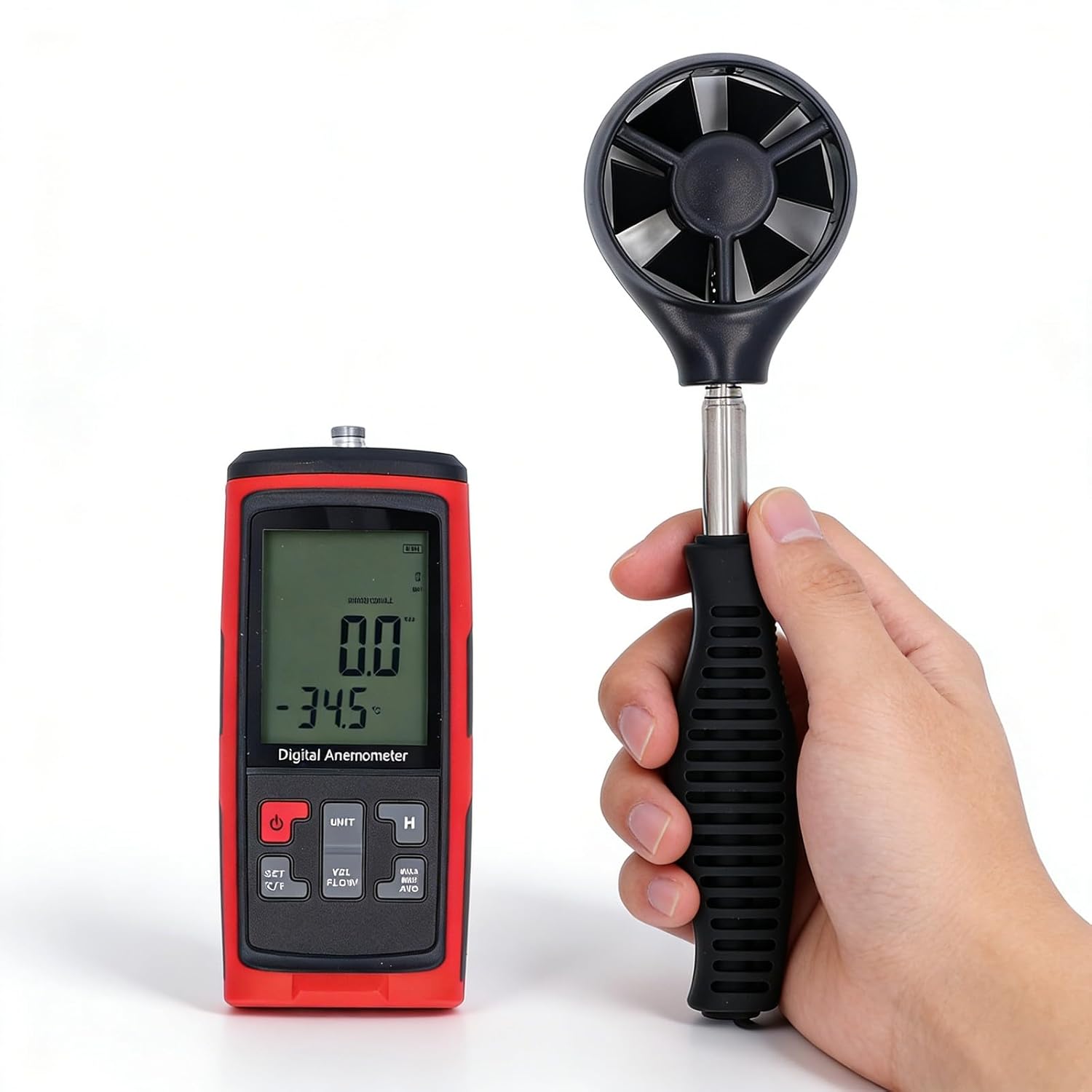 Wind Speed Anemometer Meter, Handheld Digital Air Flow Velocity CFM Meter with Temperature -, Large LCD Screen, Multipurpose Use