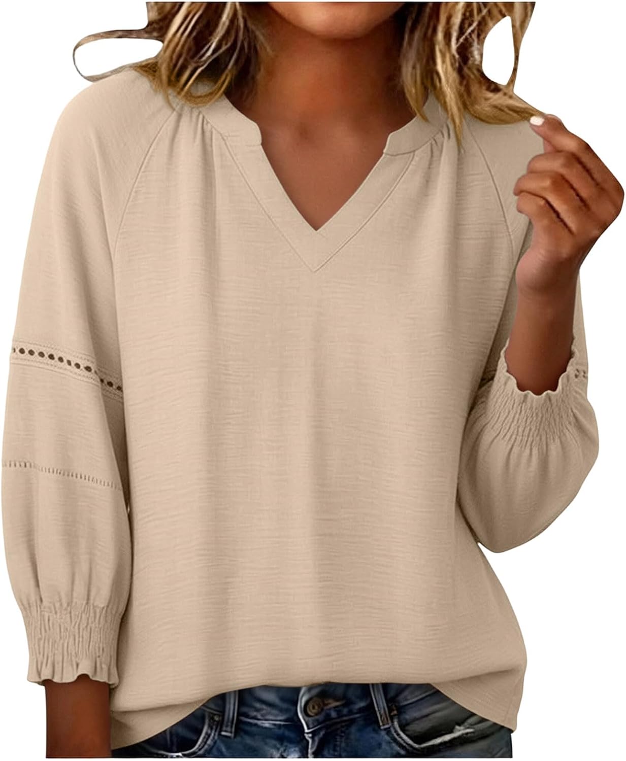 Womens Tunic Blouses 3/4 Length Sleeve Tops V Neck | 3/4 Length Sleeve Womens Tops V Neck Shirts Dressy Casual Loose Fit Tunic Blouses Work Summer Fall Tees
