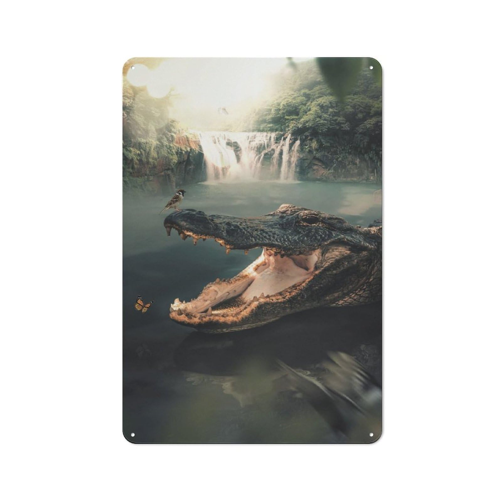 Junmoney Crocodile And Sparrow Tin Wall Plaque 30X20cm With For Dining Room Or Kitchen, For Collectors Decorating Kitchens And Dining Spaces