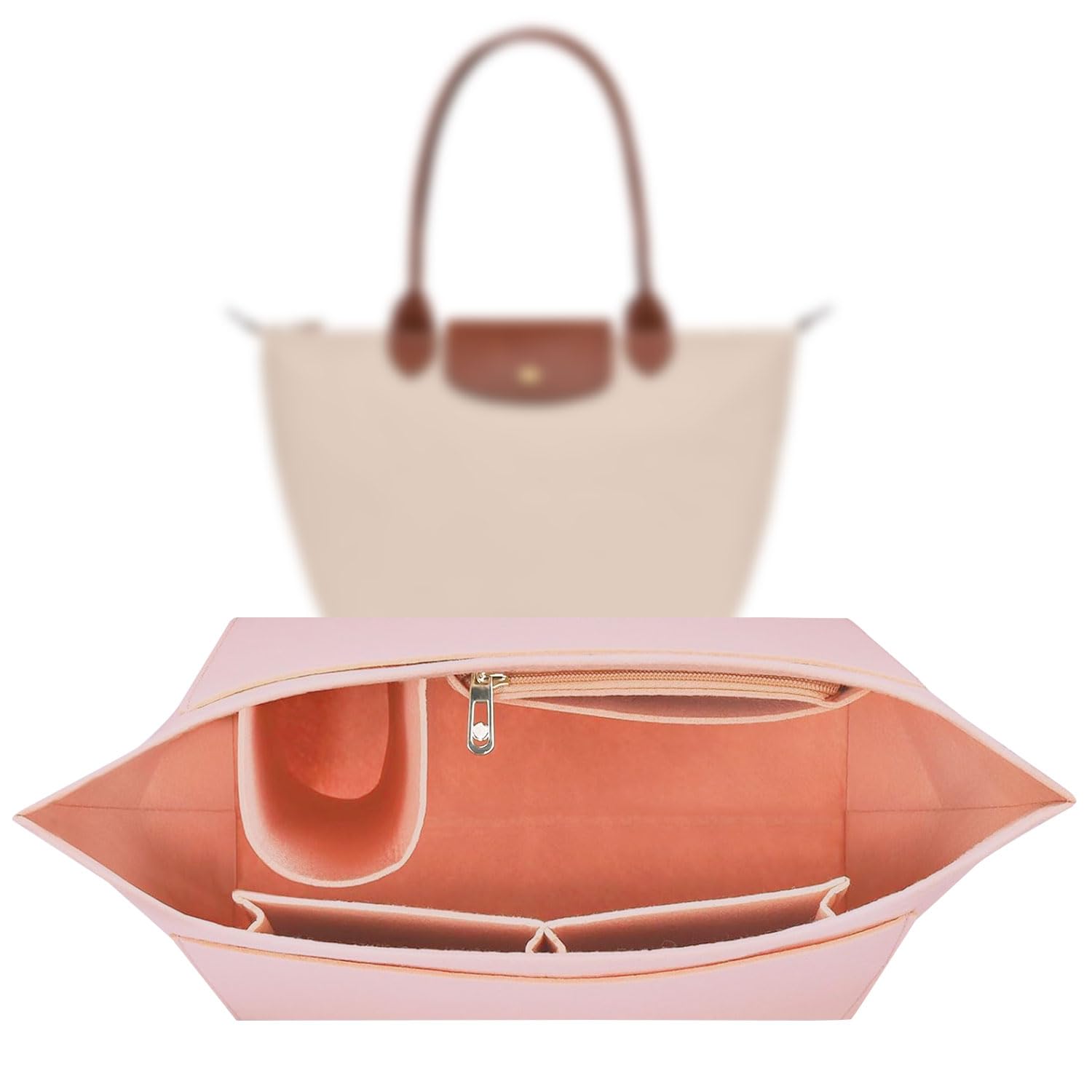 Sunshine smile Organizer für Longchamp Tasche,Organizer für Longchamp Pliage L,Tascheninnenorganizer,Taschenorganizer,Multi-Pocket Felt Handbag,Filz Taschenorganizer mit Mehreren Taschen