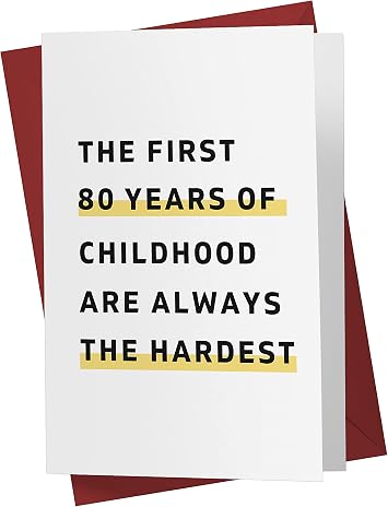 Karto Funny 80th Birthday Card for Men Women - Large 5.5x8.5 inch 80 Years Old Birthday Cards for Him Her - Childhood