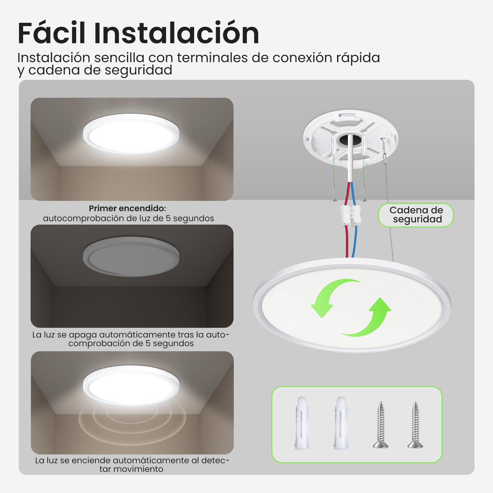 ALUSSO Plafon LED Techo Con Sensor de Movimiento Radar, 18W 1600LM 3000K/4000K/6500K Lampara Techo, IP44 Lampara LED Plafones para Pasillo, Porche, Escaleras, Garaje, Cocina, Ø22cm