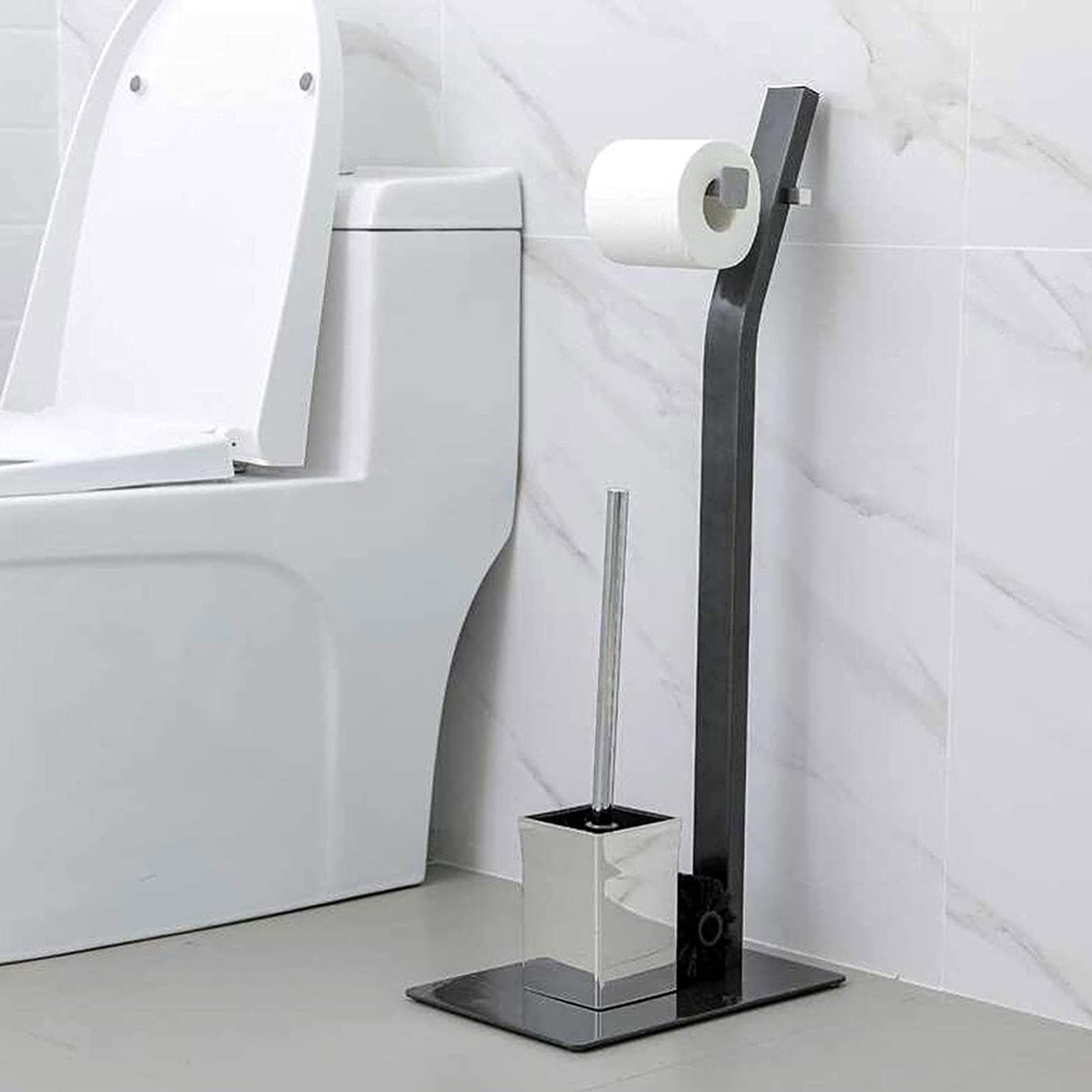 Juego de Inodoro, Portarrollos con Escobillero, Incl. Soporte para Papel Higiénico y Escobilla de Baño, Acero Inoxidable, Hierro Cromado, 30x20x70cm