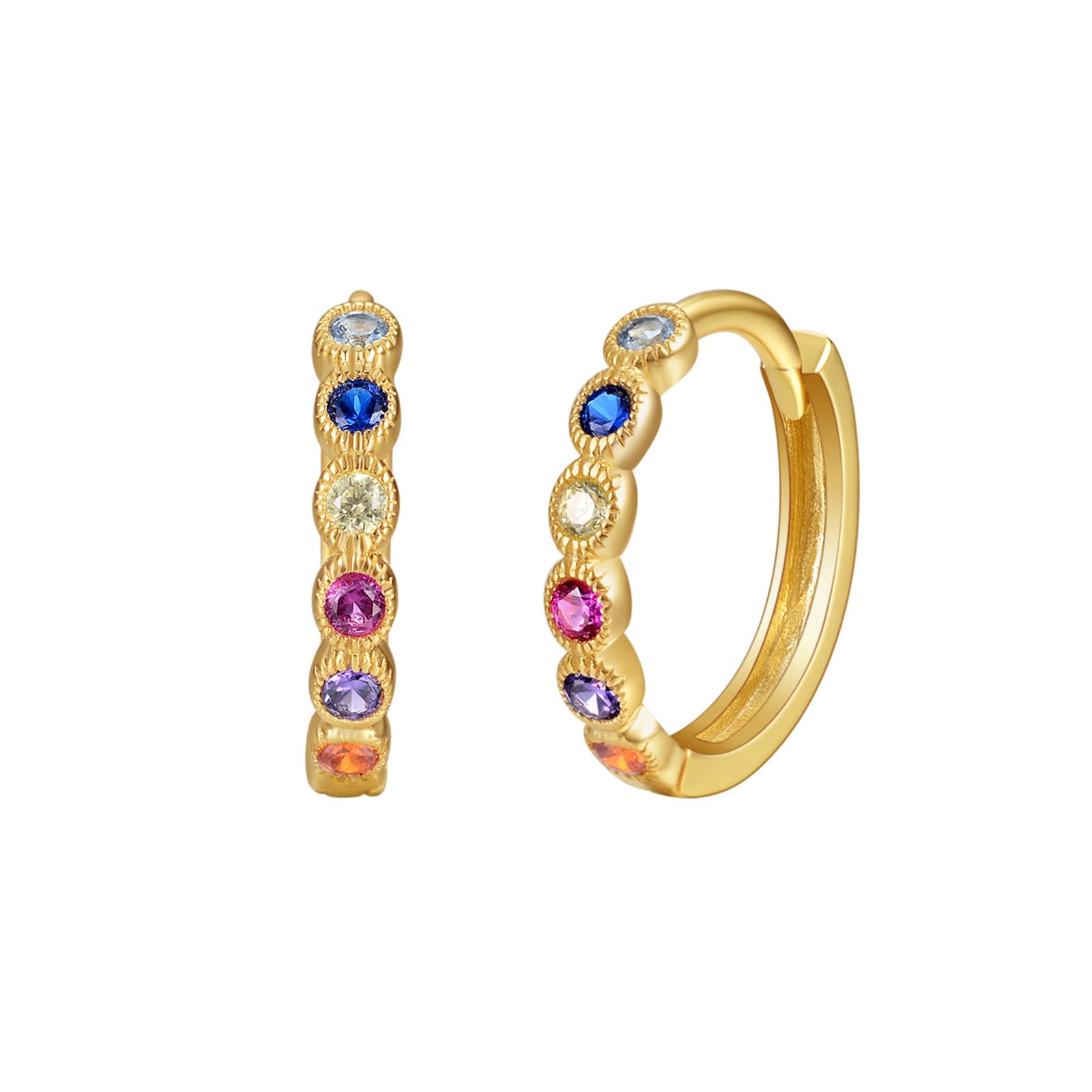 Carat Kitten925 Sterling Silver Rainbow 15mm Huggie Hoops Earrings for Women Teen Girls,18K Gold Plated Hypoallergenic Silver Dainty Womens Small Hoop Earrings