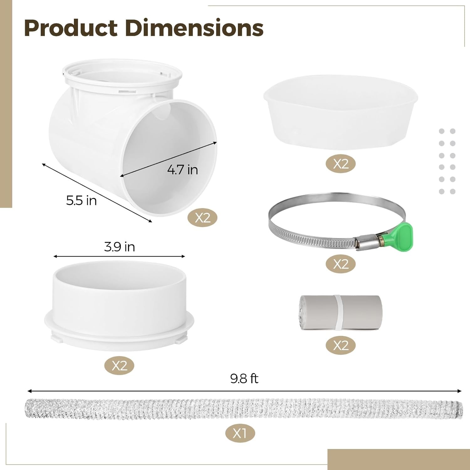 Dryer Vent Hose Kit with 90 Degree Elbow, Includes 9.8 ft Aluminum Foil Hose, Connectors, Clamps, Sealing Rings & Tapes, Dryer Vent Connector Kit for Tight Space