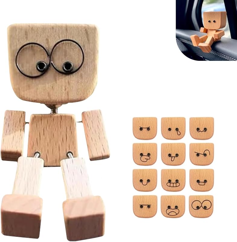 Set de Hombre de Madera Sacudiendo, Muñeca de Madera con Pies Sacudiendo con 12 Expresiones Magnéticas, Pequeña Marioneta de Madera Mecedora Hecha a Mano, Figura de Hombre de Madera Sacudiendo Hecha a Mano para Accesorios de auto