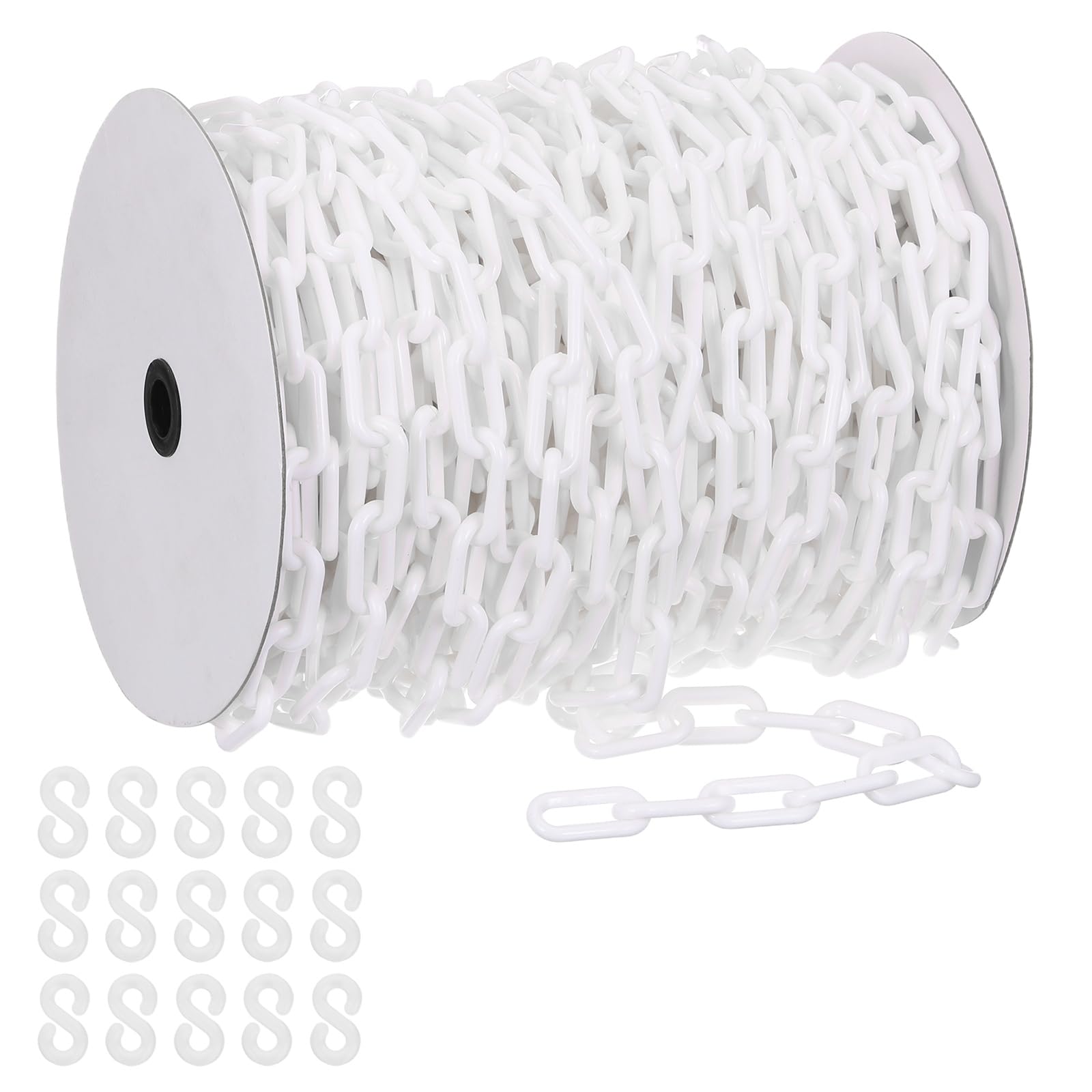 PATIKIL Cadena de plástico blanca, 164pcs 8mm Cadena de barrera de seguridad grande de plástico largo para control de multitudes, estacionamiento, cerca