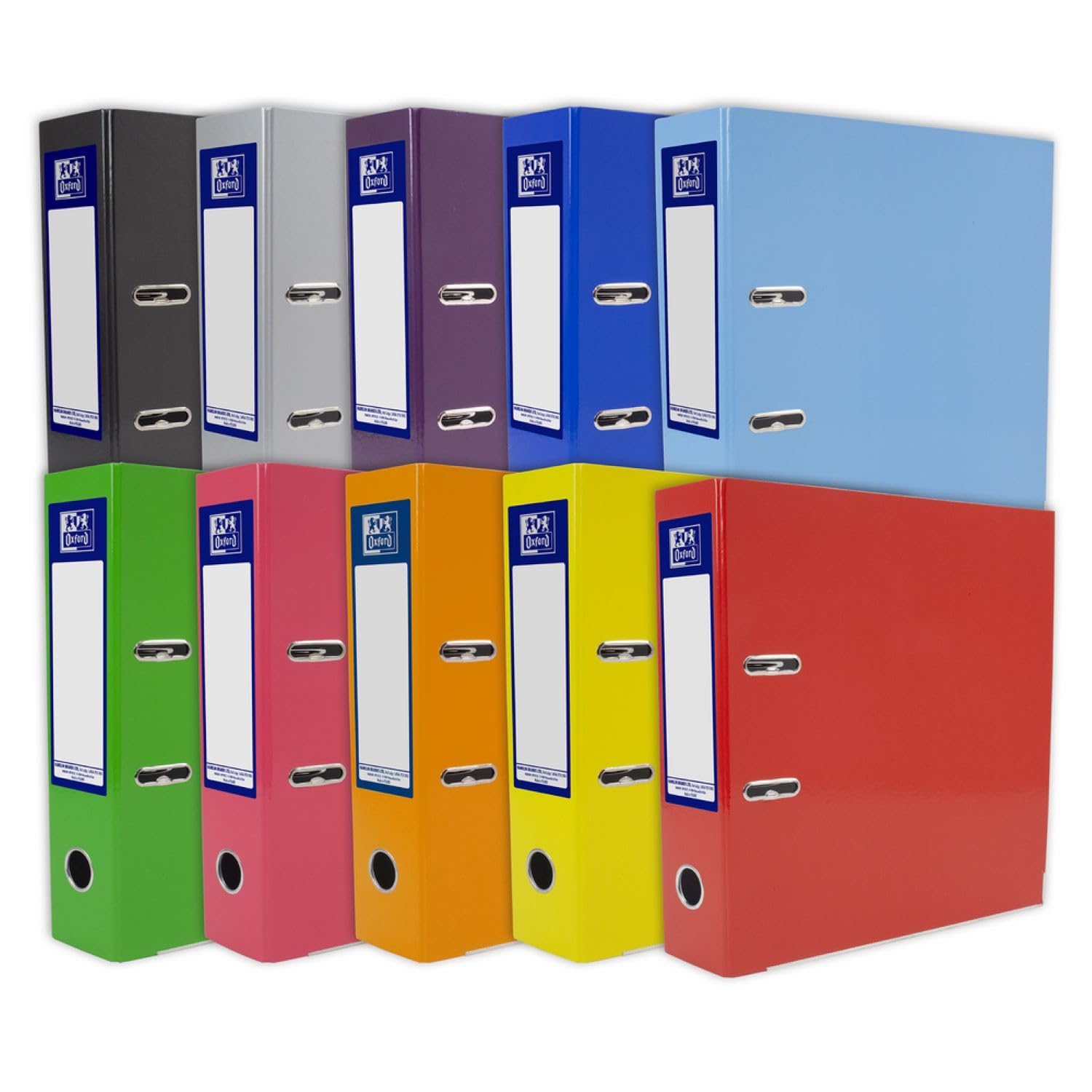 Oxford A4 Lever Arch Files, Heavy Duty Folders, Laminated Paper on Board, Assorted Colours (Pack of 10)