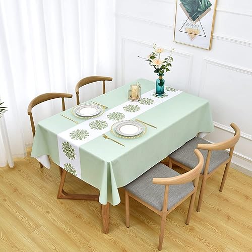 Miniatura 3 de Zobesta Mantel de vinilo para mesas rectangulares, mantel de plástico de PVC, impermeable, manteles de vinilo verde para mesas rectangulares (55 x
