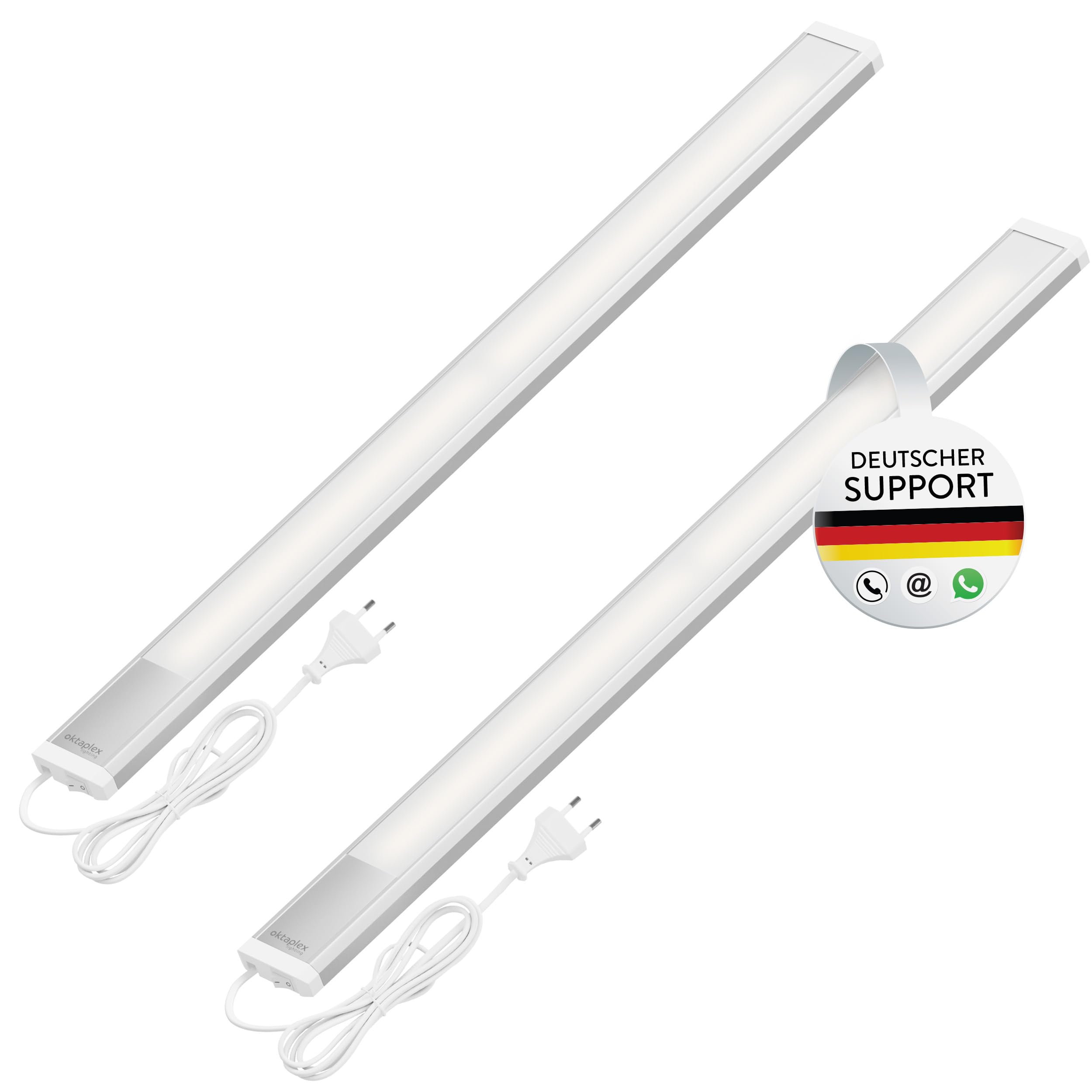 Oktaplex 2er Set Riva LED Unterschrankleuchte flach 57,5cm neutralweiß | 800lm 10,3W 230V mit Schalter Unterbauleuchte silber Küchenlicht