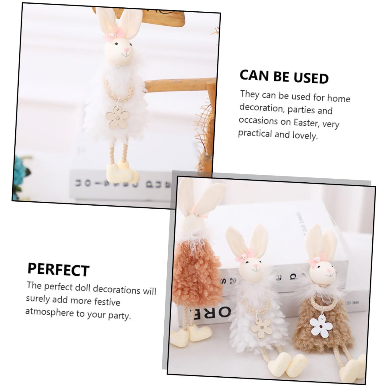 VICASKY Lot de 3 pendentifs en forme de lapin de Pâques - Décoration murale - Cadeaux d'invités pour Pâques - Décoration de lapin pour la porte de Pâques - Accessoires pour cochons d'Inde - Décoration