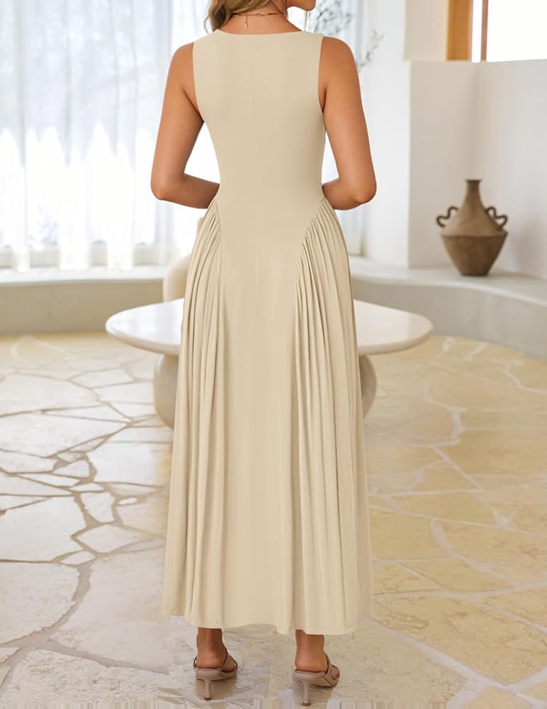 ZESICA Womens 2025 Summer Sleeveless Square Neck Sundress Casual