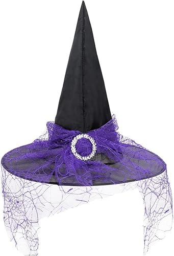 Miniatura 8 de Century Star Sombrero de bruja para niños, sombrero de encaje de Halloween para niños, jóvenes, adolescentes, decoraciones de Halloween, disfraces,