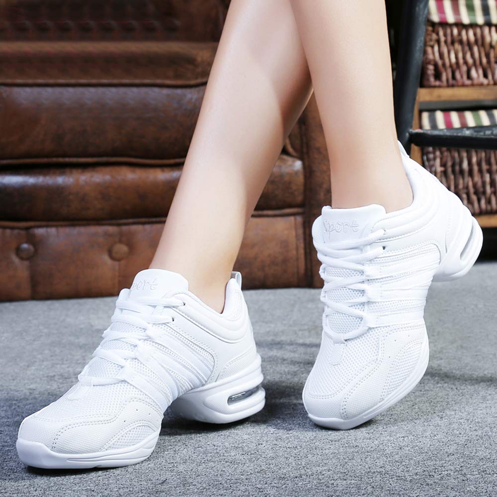 Padgene Scarpe Jazz Donna Scarpe da Ginnastica Lacci Cuscino Traspirante Signore Suole Divise Scarpe da Danza a Camminare Sportive