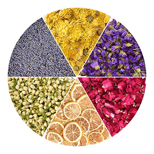 HAIOPS Dried Flowers Soap Making Scents Kits Rosepetals, Lavender, Gold-Chrysanthemum, Forget-Me-Not, Lemon Slice, Jasmine
