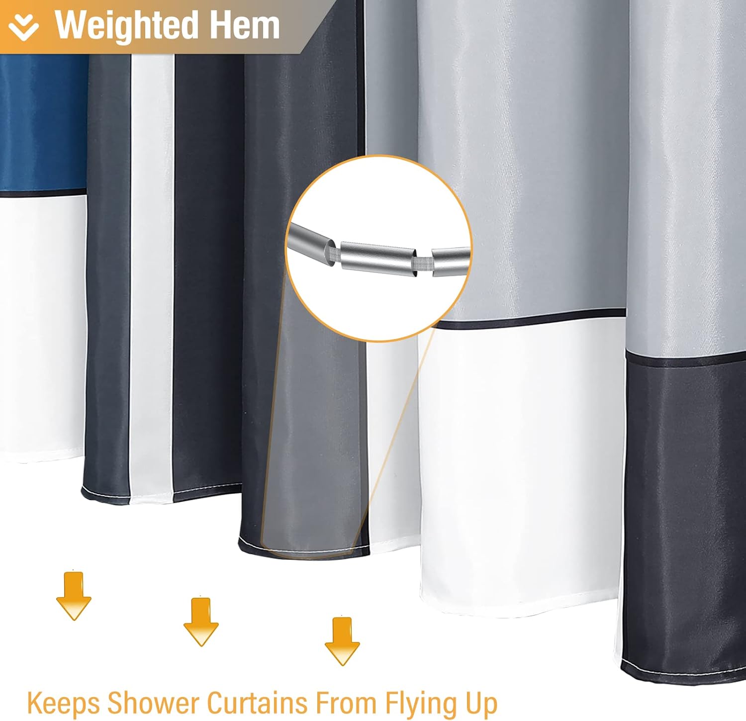 BTTN Stall Fabric Shower Curtain - 54 x 78 Inches Long Geometric Waterproof Cloth Shower Curtain Set with 10 Plastic Hooks, Narrow Modern Abstract Polyester Shower Curtains for Bathroom - Navy Blue