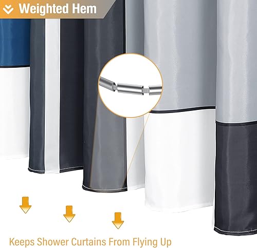 Miniatura 5 de BTTN Cortina de ducha de tela de 54 x 78 pulgadas de largo, juego de cortina de ducha geométrica impermeable con 10 ganchos de plástico, cortinas de