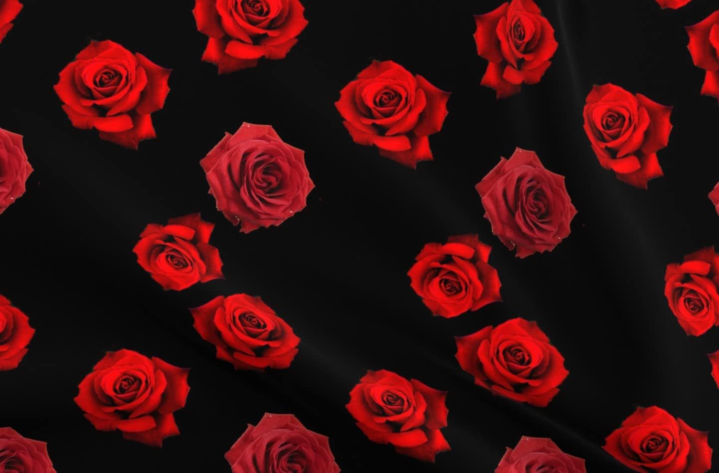Spoonflower Fabric - Scattered Red Roses Black Flowers Florals Fashion Printed on Denim Fabric by The Yard - Bottomweight Apparel Home Decor Upholstery
