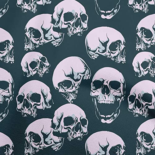 oneOone Velvet Teal Blue Fabric Skull Sewing Fabric By The Yard Printed DIY Clothing Sewing Supplies 58 Inch Wide-aA