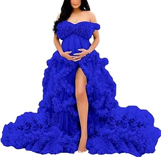 Off Shoulder Maternity Dresses Long Robe for Photoshoot Tulle Puffy Ruffles Pregnancy Gown for Baby Shower