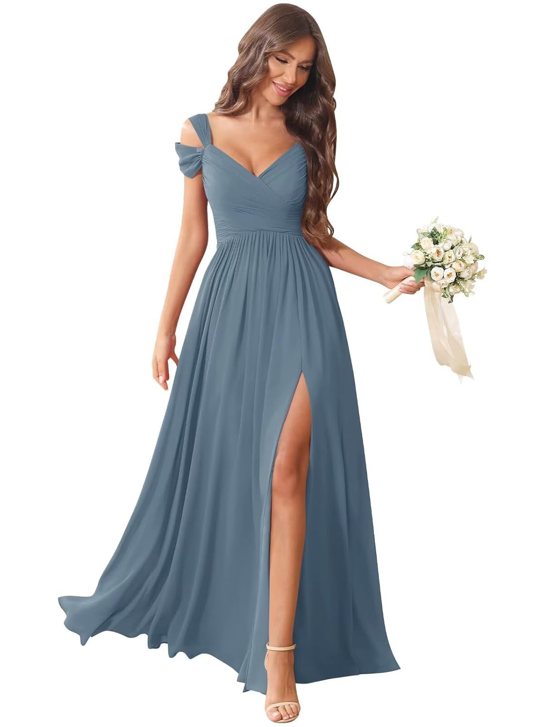 Off Shoulder Chiffon Bridesmaid Dresses for Women Long Formal Gowns Wedding Guest Dress with Slit