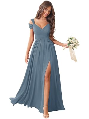 Off Shoulder Chiffon Bridesmaid Dresses for Women Long Formal Gowns Wedding Guest Dress with Slit
