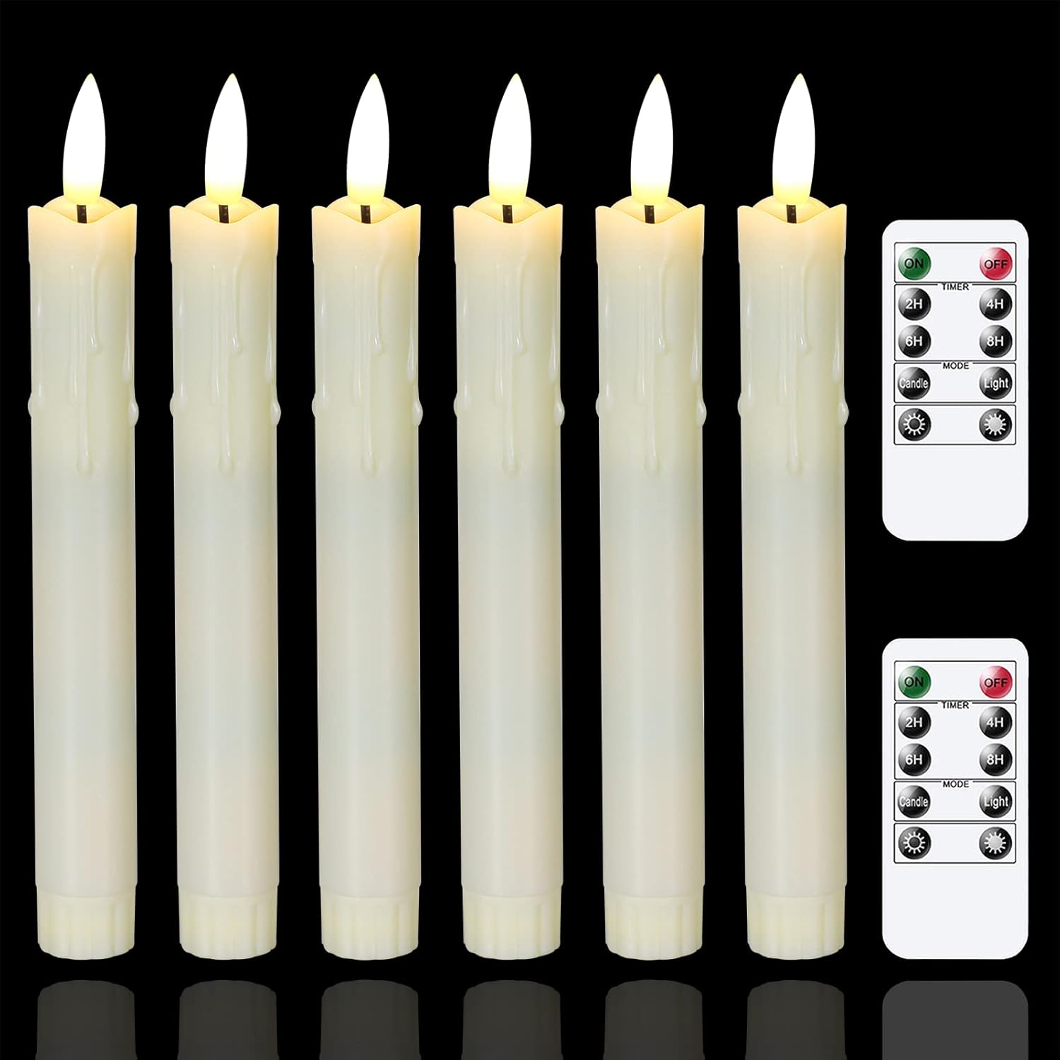 Mavandes Flameless Flickering Taper Candles Two Remote, 7.5