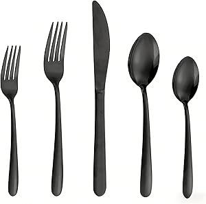 Silverware Set 20 Piece - Stainless Steel Cutlery Set for 4, Utensil Set Includes Dinner Knives Spoons and Forks, Dishwasher Safe for Home Restaurant, Black