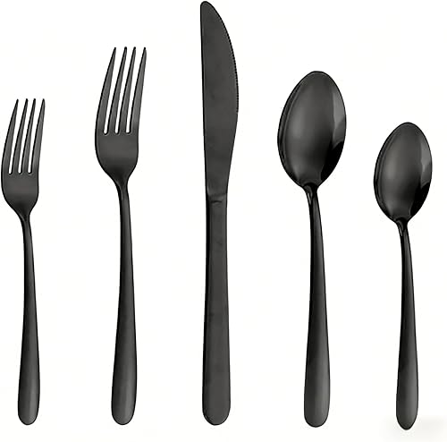 Silverware Set 20 Piece - Stainless Steel Cutlery Set for 4, Utensil Set Includes Dinner Knives Spoons and Forks, Dishwasher Safe for Home Restaurant, Black