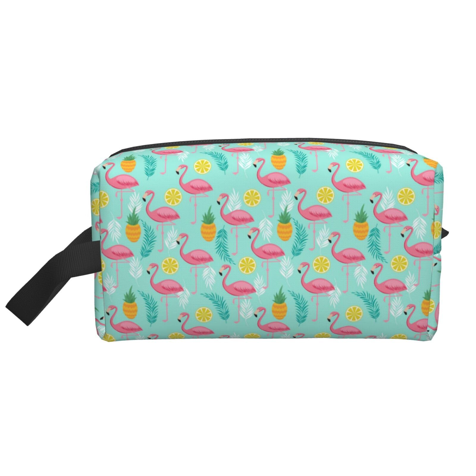 Ercgad Unisex White Flamingo Print Large Capacity Travel Toiletry Bag Cosmetic Pouch Daily Storage Makeup Case