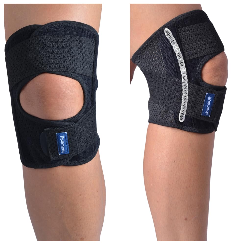 Stabilizator Kompresyjny Kolana z Bocznymi Fiszbinami, Prawy, Rozmiar L, Neopren, do Sportu i Rehabilitacji, Czarny