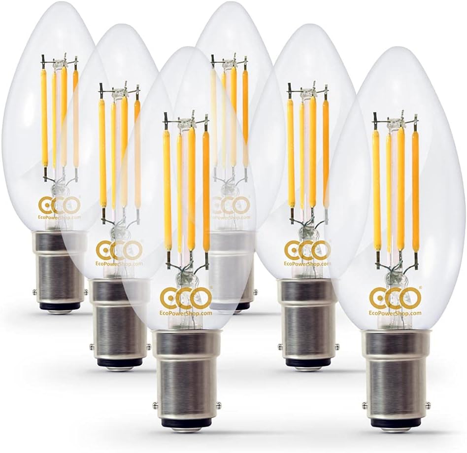 ECO 40W Dimmable Energy Saving Candle Light Bulb, Low Power 4W Vintage Style LED Filaments, 400 Lumen, Clear Glass - Image 3