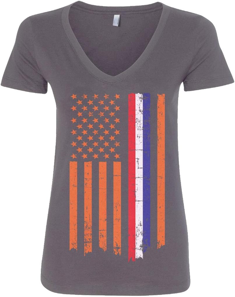 Threadrock Women's Netherlands USA Dutch American Flag V-Neck T-Shirt