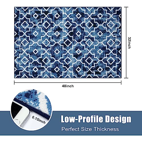 Wonnitar Moroccan Door Mats Indoor,32"X48" Welcome Indoor Mats For Front Door Entry,Washable Non-Slip Home Entrance Doormat,Low-Profile Dirt Resist Carpet For Entryway Doorway Mud Room,Post Blue #TOP1