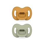 Color Essence SX PRO Silicone Baby Pacifier 2Pk, Made with 100% Soft Silicone, Baby Essentials Perfect for Breastfeeding Babies, Designed in Spain, 6-18 Mths, Mustard/Green