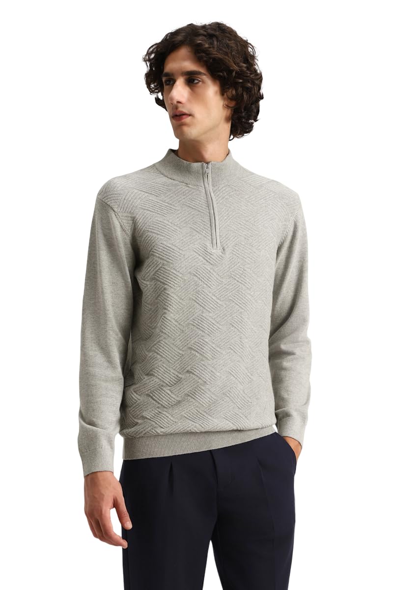 snitch Men's Sweater | Textured Weave Design with Zip Neck & Full Sleeves | Regular Fit Lightweight Breathable 100% Cotton Casual Wear Pullover for Everyday Style-picture-36