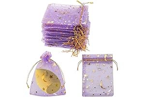 SUMAJU Moon Star Organza Jewelry Candy Bags, 2.7x3.5 Inch Sheer Purple Organza...