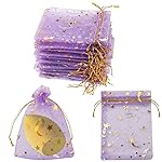 SUMAJU 100 Pieces Moon Star Organza Jewelry Candy Bags, 2.7x3.5 Inch Sheer Purple Organza Pouch Small Gift Bags with Drawstring for Wedding Christmas Party Favors
