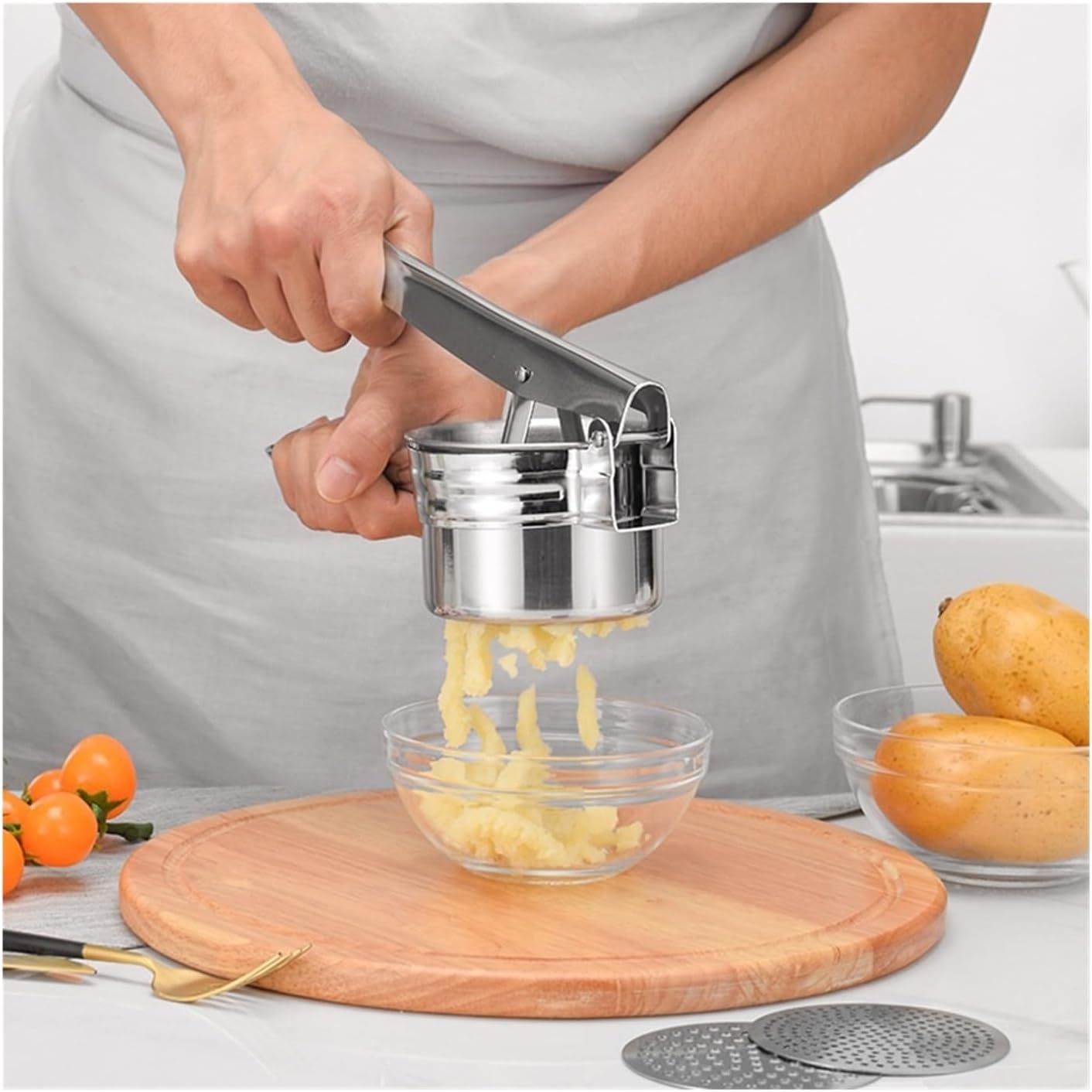 Stainless Steel Potato Ricer Masher - Multifunctional for Fruit & Vegetable Juicer, Kitchen Gadget
